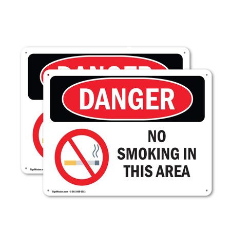 Signmission No Smoking In This Area Danger Sign, Aluminum, 18in W x 12in L, 2PK OS-2PACK-DS-A-1218-L-1471